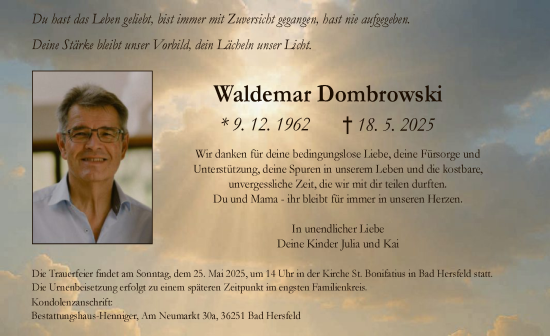 Todesanzeige von Waldemar Dombrowski von HZ