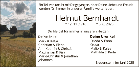 Todesanzeige von Helmut Bernhardt von HZ