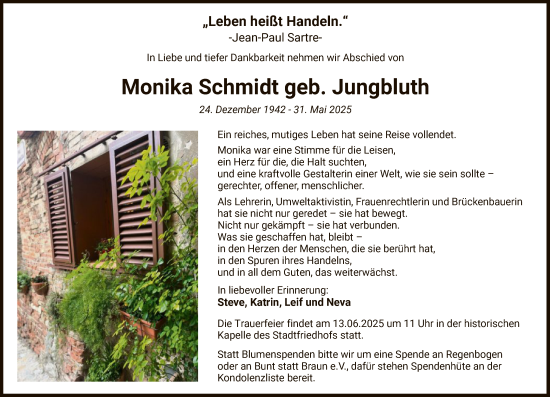 Todesanzeige von Monika Schmidt von HZHN