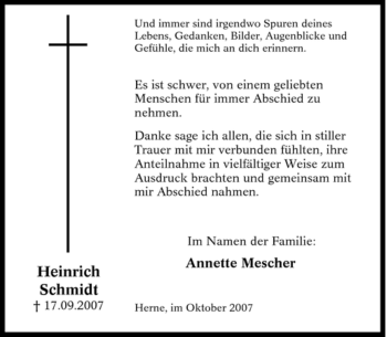 Todesanzeige von Heinrich Schmidt von OFFENBACH-POST/HANAU-POST