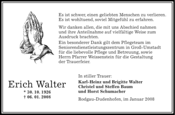 Todesanzeige von Erich Walter von OFFENBACH-POST/HANAU-POST