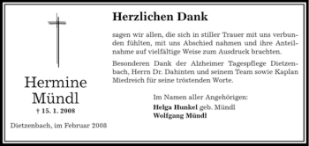 Todesanzeige von Hermine Mündl von OFFENBACH-POST/HANAU-POST