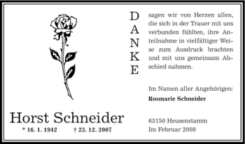 Todesanzeige von Horst Schneider von OFFENBACH-POST/HANAU-POST