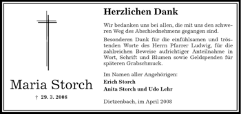Todesanzeige von Maria Storch von OFFENBACH-POST/HANAU-POST