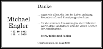 Todesanzeige von Michael Engler von OFFENBACH-POST/HANAU-POST