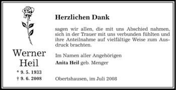 Todesanzeige von Werner Heil von OFFENBACH-POST/HANAU-POST
