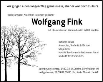 Todesanzeige von Wolfgang Fink von HEIMATBOTE OBERTSHAUSEN