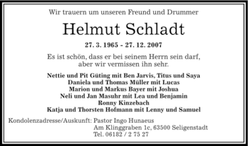 Todesanzeige von Helmut Schladt von OFFENBACH-POST/HANAU-POST