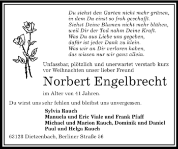 Todesanzeige von Norbert Engelbrecht von OFFENBACH-POST/HANAU-POST