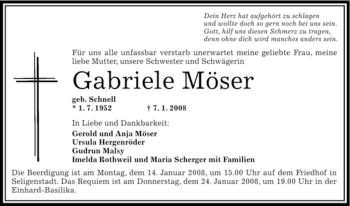 Todesanzeige von Gabriele Möser von OFFENBACH-POST/HANAU-POST