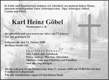 Todesanzeige von Karl Heinz Göbel von OFFENBACH-POST/HANAU-POST