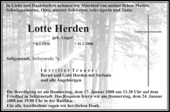 Todesanzeige von Lotte Herden von OFFENBACH-POST/HANAU-POST
