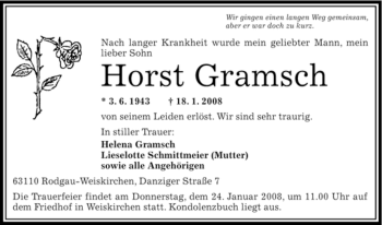 Todesanzeige von Horst Gramsch von OFFENBACH-POST/HANAU-POST