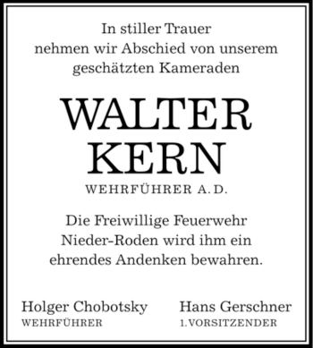 Todesanzeige von Walter Kern von OFFENBACH-POST/HANAU-POST