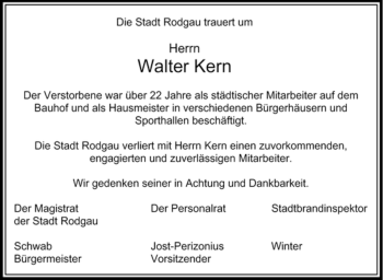 Todesanzeige von Walter Kern von OFFENBACH-POST/HANAU-POST