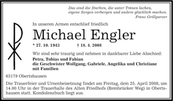 Todesanzeige von Michael Engler von OFFENBACH-POST/HANAU-POST