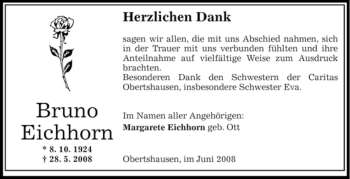 Todesanzeige von Bruno Eichhorn von OFFENBACH-POST/HANAU-POST
