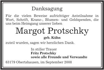 Todesanzeige von Margot Protschky von OFFENBACH-POST/HANAU-POST