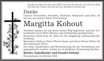 Todesanzeige von Margitta Kohout von OFFENBACH-POST/HANAU-POST