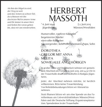 Todesanzeige von Herbert Massoth von Offenbach