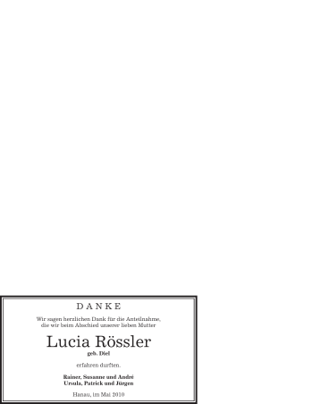 Todesanzeige von Lucia Rössler von OFFENBACH-POST/HANAU-POST