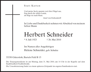 Todesanzeige von Herbert Schneider von OFFENBACH-POST/HANAU-POST