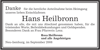 Todesanzeige von Hans Heilbronn von OFFENBACH-POST/HANAU-POST