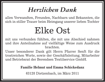 Todesanzeige von Elke Ost von OFFENBACH-POST/HANAU-POST