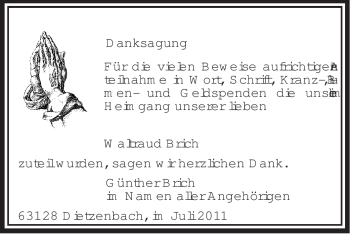 Todesanzeige von Waltraud Brich von OFFENBACH-POST/HANAU-POST