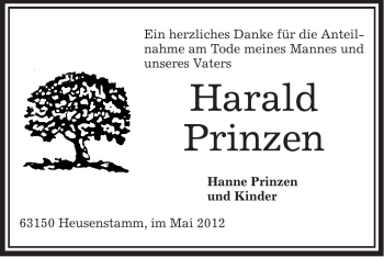 Todesanzeige von Harald Prinzen von OFFENBACH-POST/HANAU-POST