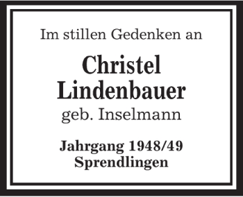 Todesanzeige von Christel Lindenbauer von OFFENBACH-POST/HANAU-POST