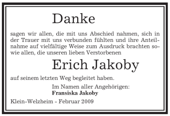 Todesanzeige von Erich Jakoby von OFFENBACH-POST/HANAU-POST