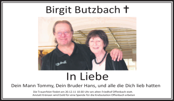 Todesanzeige von Birgit Butzbach von OFFENBACH-POST/HANAU-POST