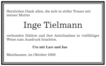Todesanzeige von Inge Tielmann von OFFENBACH-POST/HANAU-POST