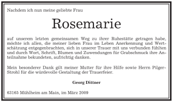 Todesanzeige von Rosemarie Dittner von OFFENBACH-POST/HANAU-POST