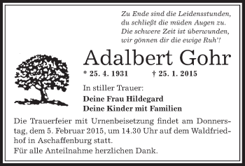Todesanzeige von Adalbert Gohr von Offenbach