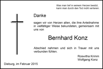 Todesanzeige von Bernhard Konz von Offenbach
