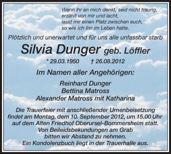 Todesanzeige von Silvia Dunger von Offenbach