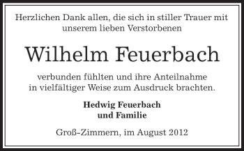 Todesanzeige von Wilhelm Feuerbach von Offenbach