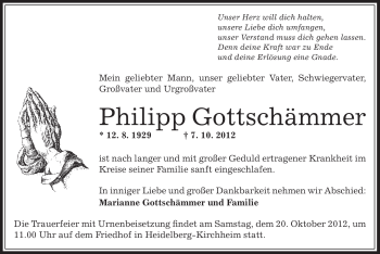 Todesanzeige von Philipp Gottschämmer von Offenbach