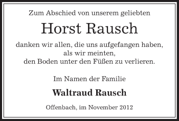 Todesanzeige von Horst Rausch von Offenbach