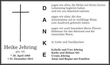 Todesanzeige von Heike Jehring von Offenbach
