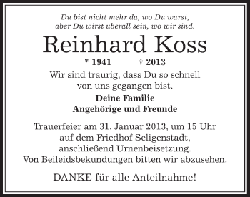 Todesanzeige von Reinhard Koss von Offenbach