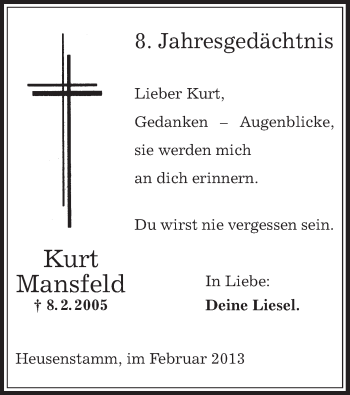 Todesanzeige von Kurt Mansfeld von Offenbach