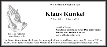 Todesanzeige von Klaus Kunkel von Offenbach