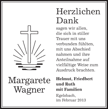 Todesanzeige von Margarete Wagner von Offenbach
