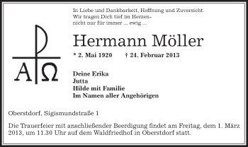Todesanzeige von Hermann Möller von Offenbach