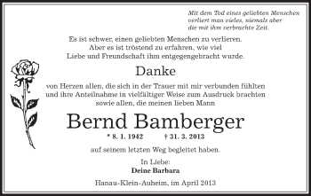 Todesanzeige von Bernd Bamberger von Offenbach