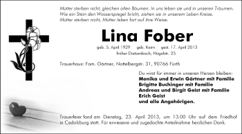 Todesanzeige von Lina Fober von Offenbach