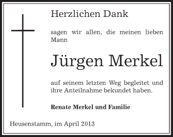 Todesanzeige von Jürgen Merkel von Offenbach